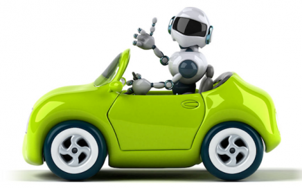 Robot driving a green car