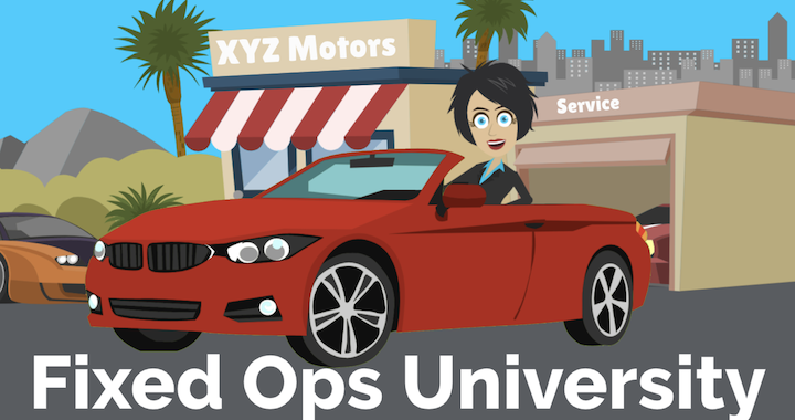 Fixed Ops University thumbnail- Animated Sally in a red convertible