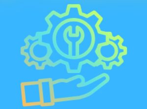 Hand holding gears with wrench icon.