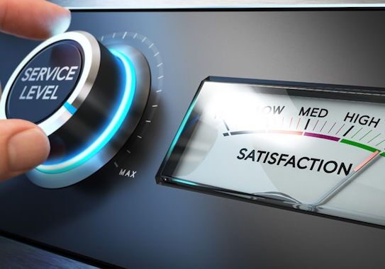 Hand adjusting service level satisfaction dial.
