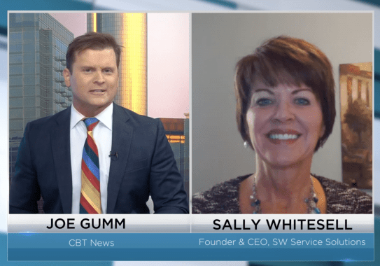 Two people in a split-screen interview.